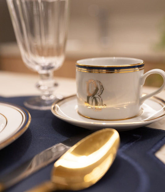 Xícara de Chá com Pires Personalizada Porcelana Cinco Filetes