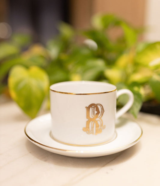 Conjunto 6 Xícaras de Chá Personalizadas com Monograma em Ouro