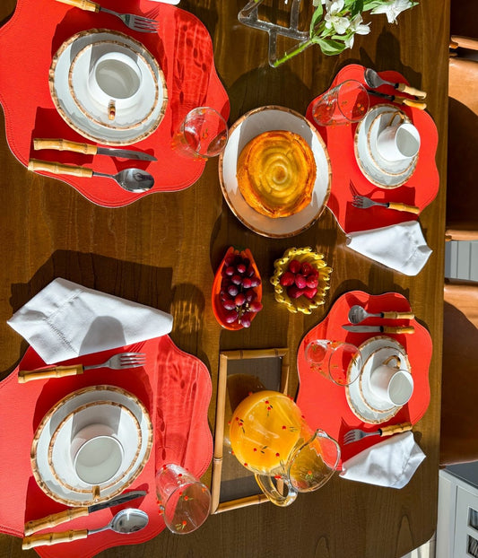 Jogo Americano Couro Nuvem Laranja Dupla Face Bege