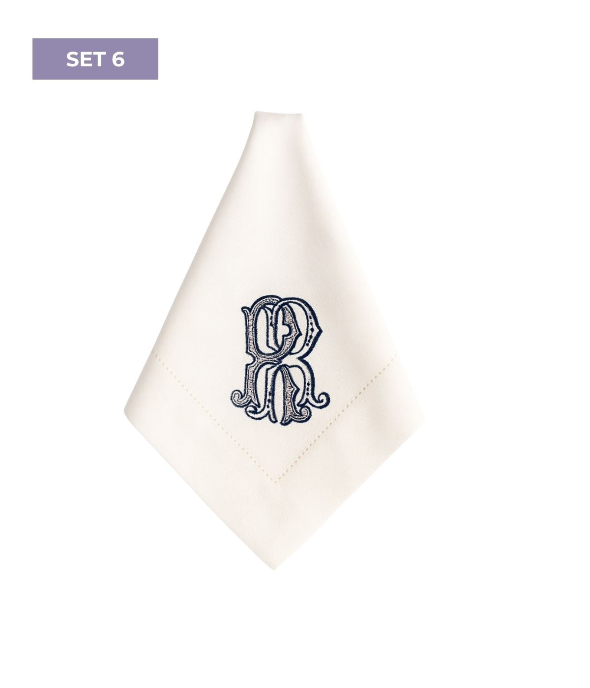 Kit 6 Guardanapos Linho Misto Bordado Monograma