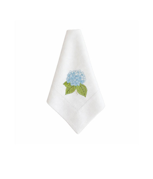 Guardanapo Linho Misto Branco Bordado Hortênsia Azul