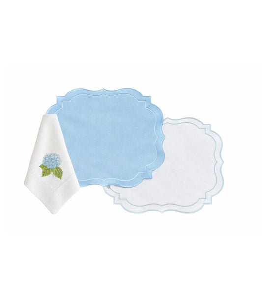 Jogo Americano Hortênsia Azul  c/ Guardanapo Bordado