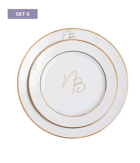 Conjunto 6 Pratos Rasos e de Sobremesa Personalizados (12 Peças)