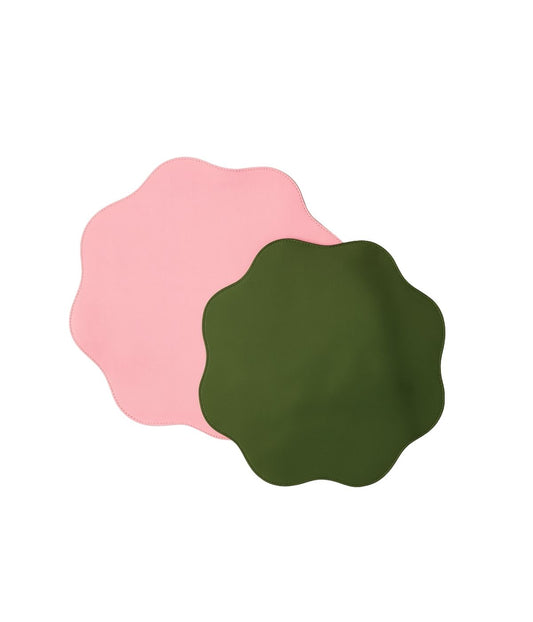 Jogo Americano Couro Nuvem Verde Dupla Face Rosa