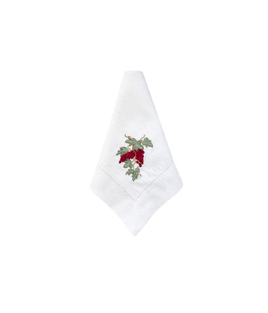 Guardanapo Linho Misto Branco Bordado Uva