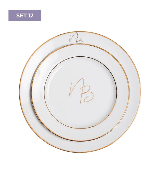 Conjunto 12 Pratos Rasos e de Sobremesa Personalizado (24 Peças)