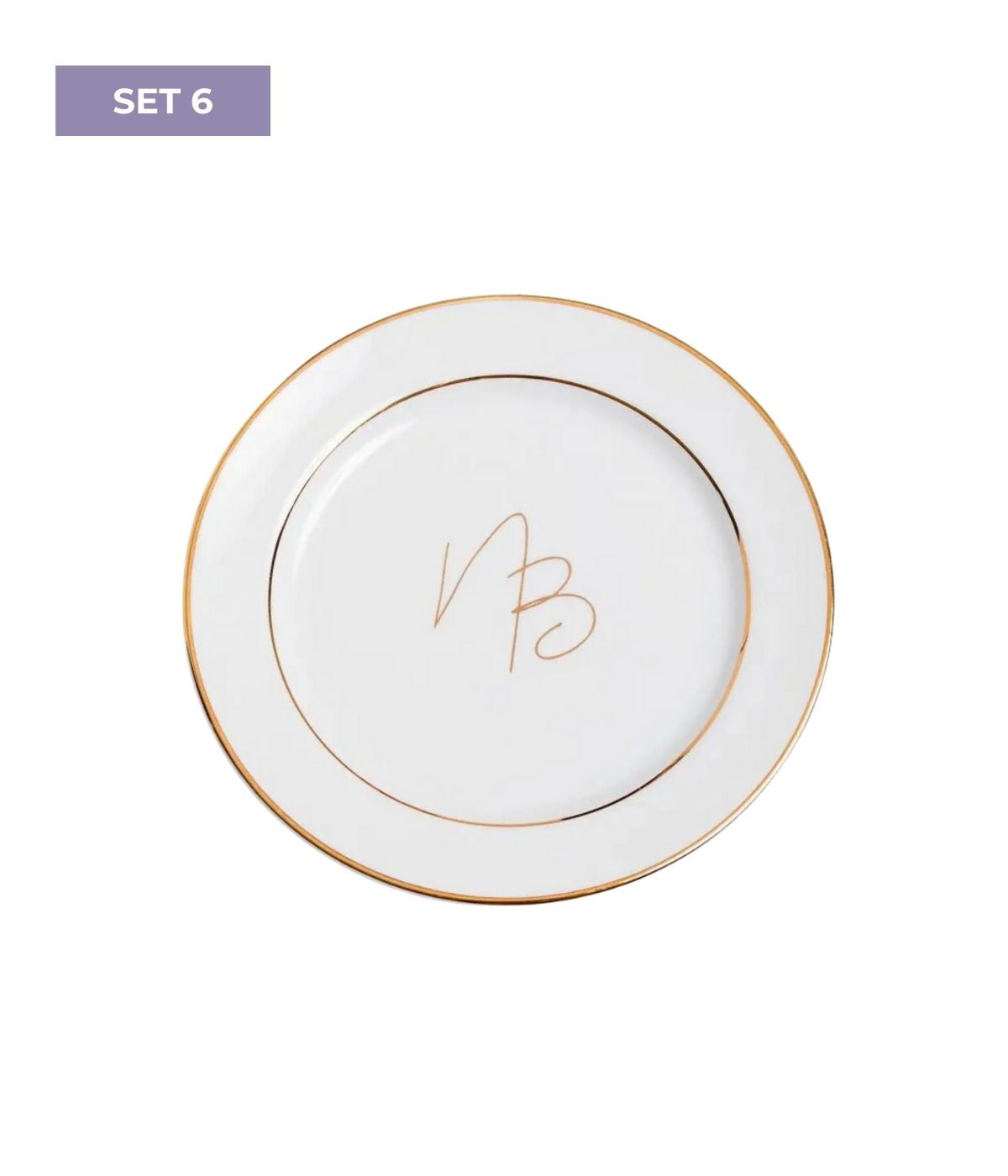 Conjunto 6 Pratos Sobremesa Personalizados Iniciais Ouro