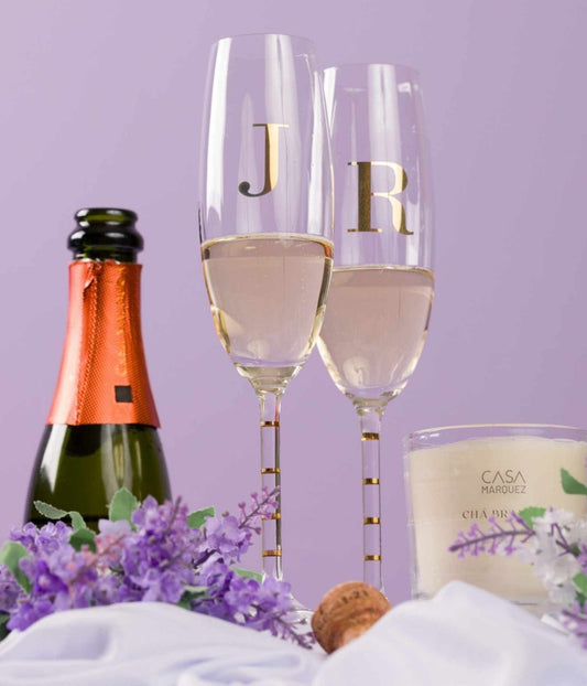 Taça Espumante Personalizada Inicial ouro 22k