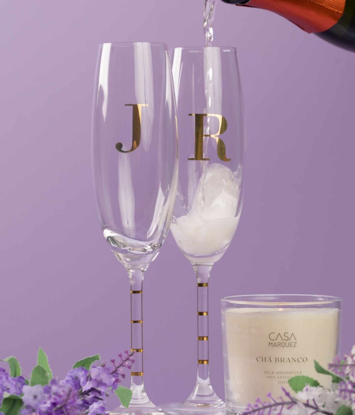 Taça Espumante Personalizada Inicial ouro 22k