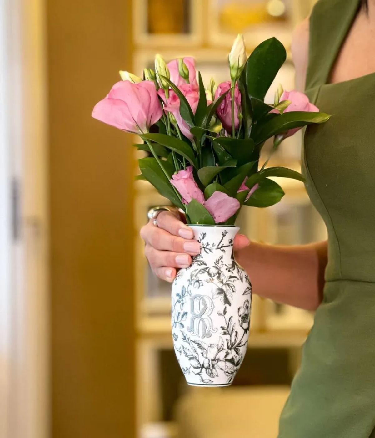 Vaso porcelana personalizado monograma toile de jouy