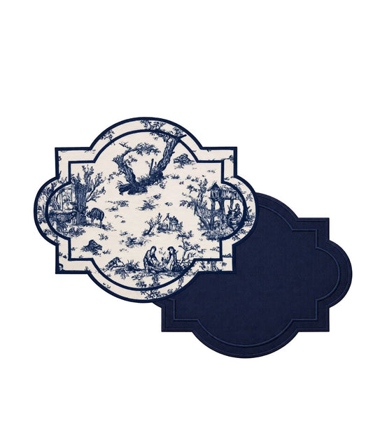Jogo Americano Toile de Jouy Azul Marinho Dupla Face