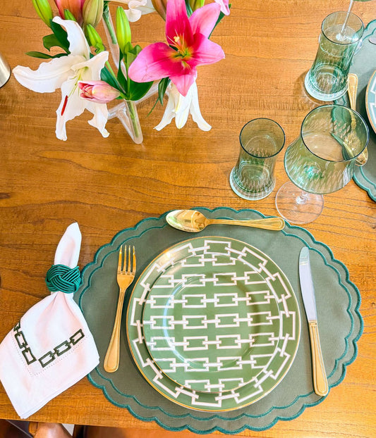 Conjunto Ipê Verde Jogo Americano Dupla Face Xadrez com Guardanapo