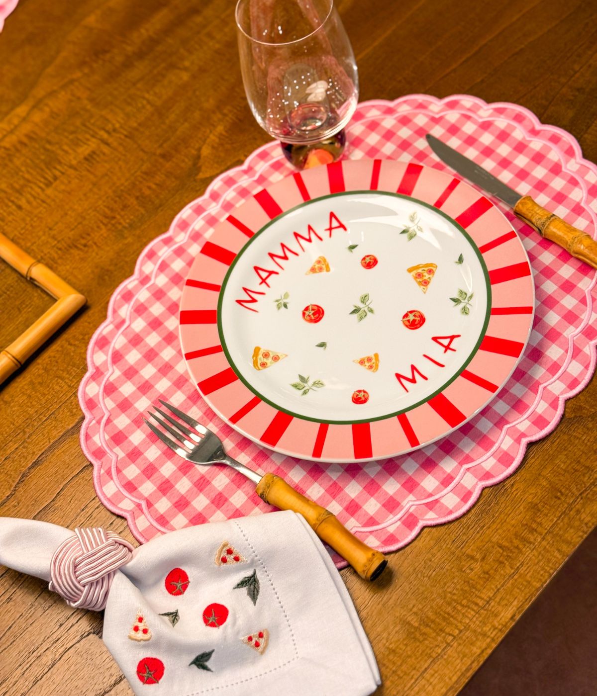 Conjunto Ipê Rosa Jogo Americano Dupla Face Xadrez com Guardanapo