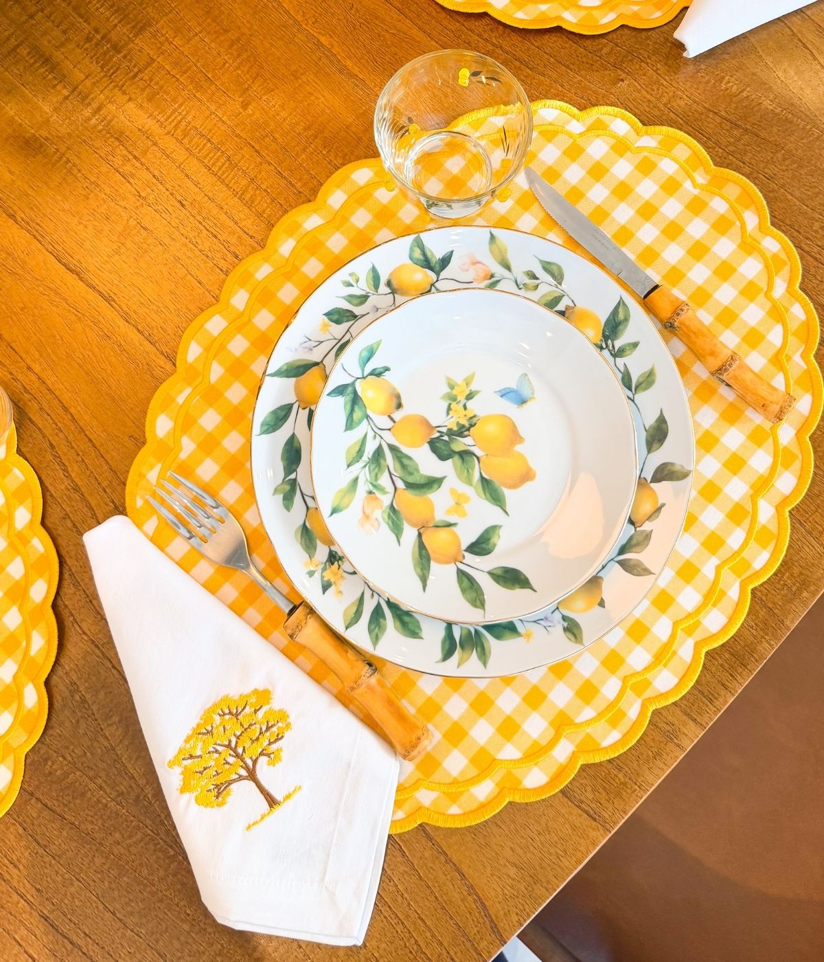 Conjunto Ipê Amarelo Jogo Americano Dupla Face Xadrez com Guardanapo