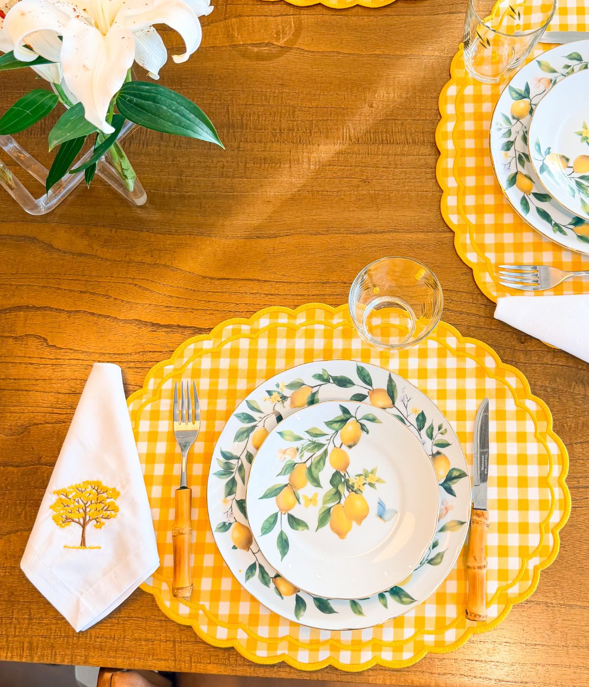 Conjunto Ipê Amarelo Jogo Americano Dupla Face Xadrez com Guardanapo