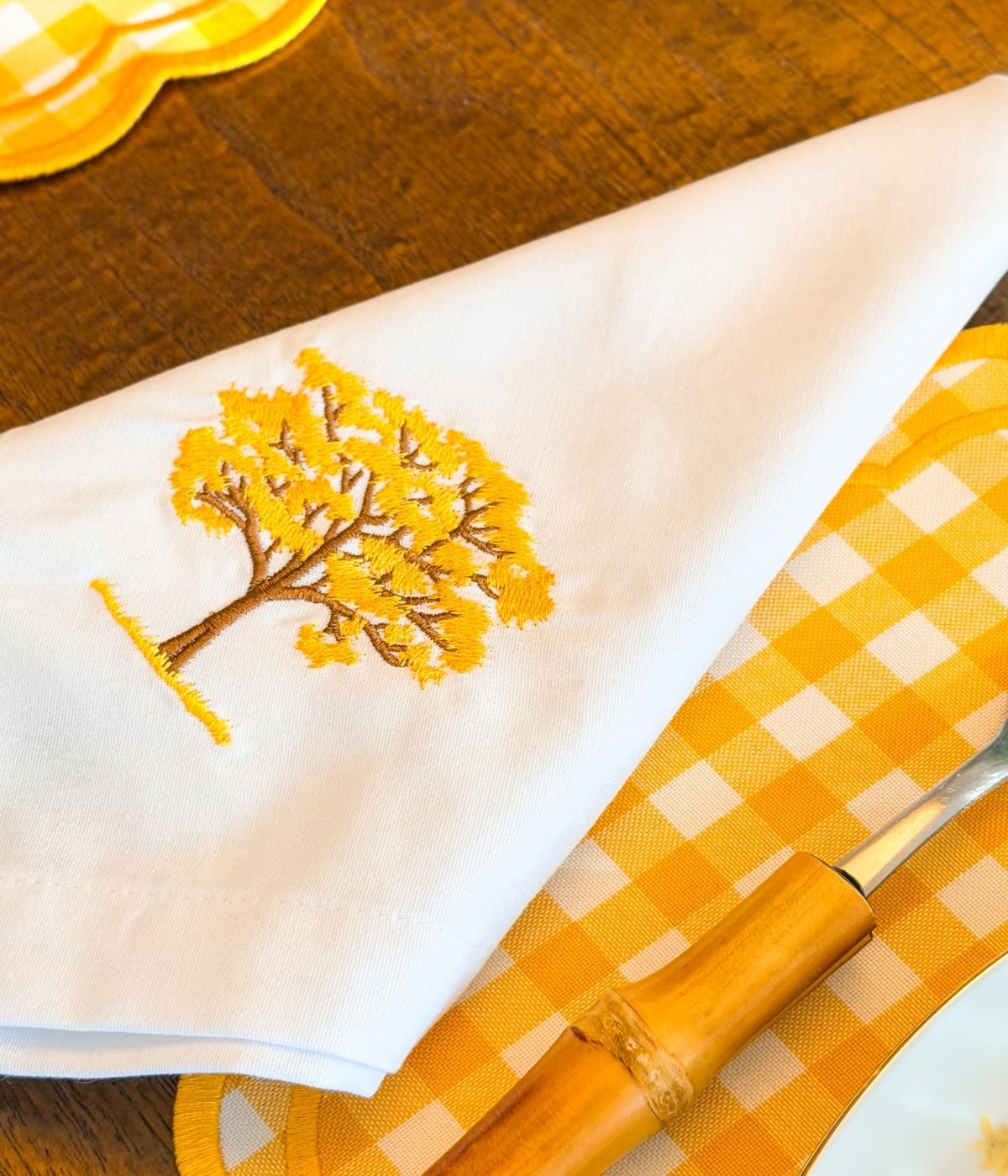 Conjunto Ipê Amarelo Jogo Americano Dupla Face Xadrez com Guardanapo