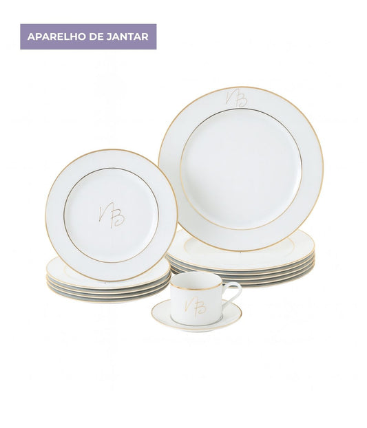 Aparelho de jantar Porcelana Personalizada Monograma em Ouro