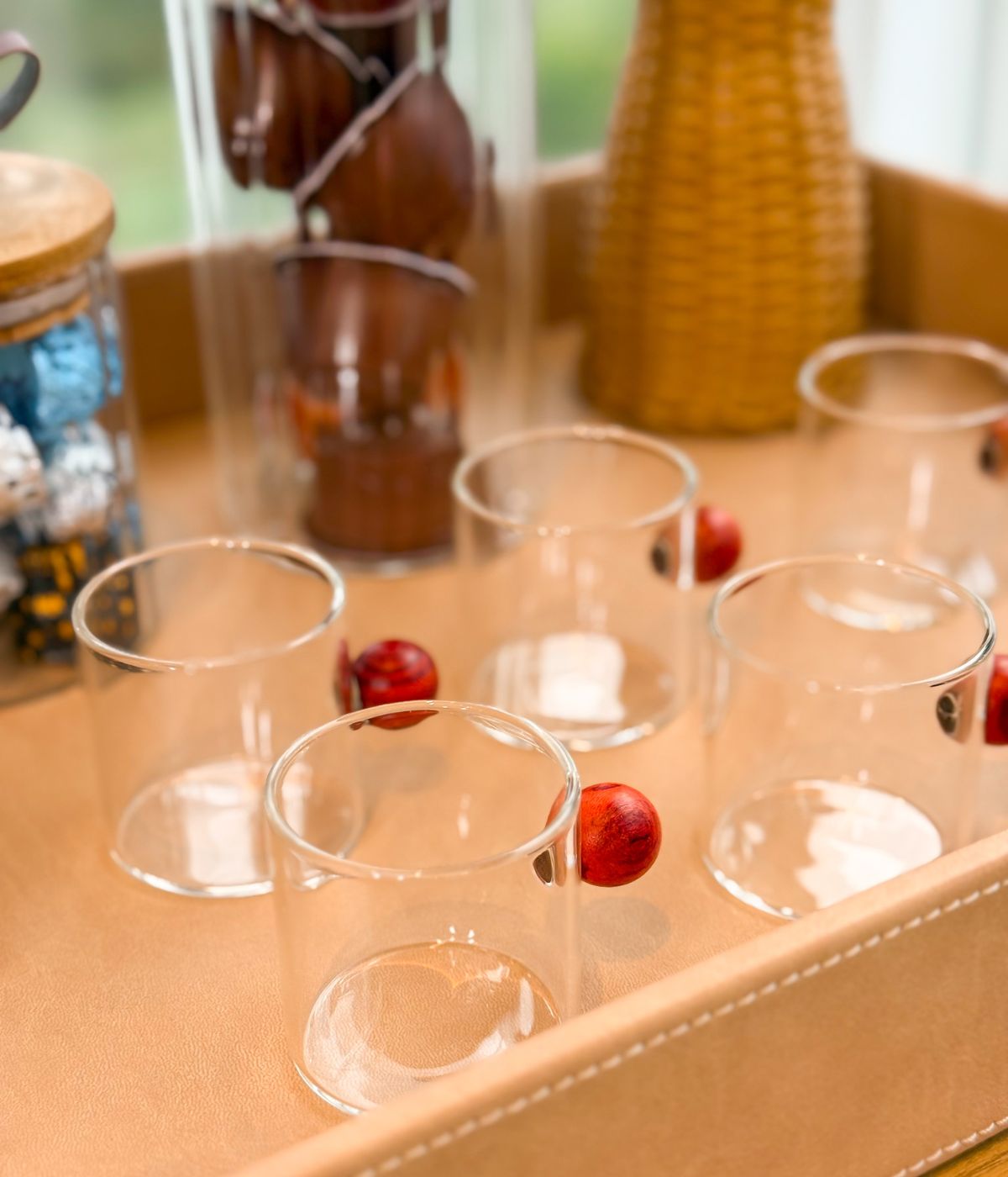 Set 6 Xícaras de Café Vidro com Detalhe em Madeira