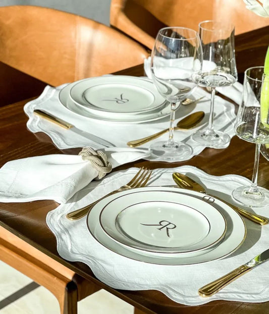 Aparelho de jantar Porcelana Personalizada Monograma em Ouro