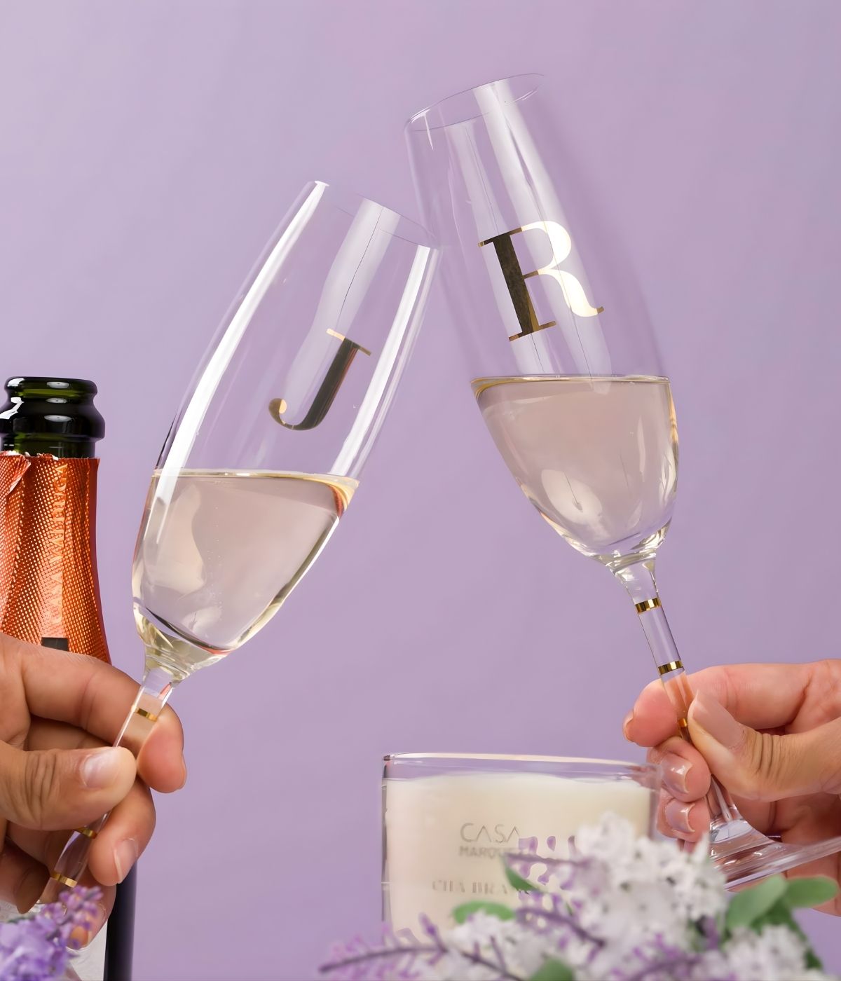 Taça Espumante Personalizada Inicial ouro 22k