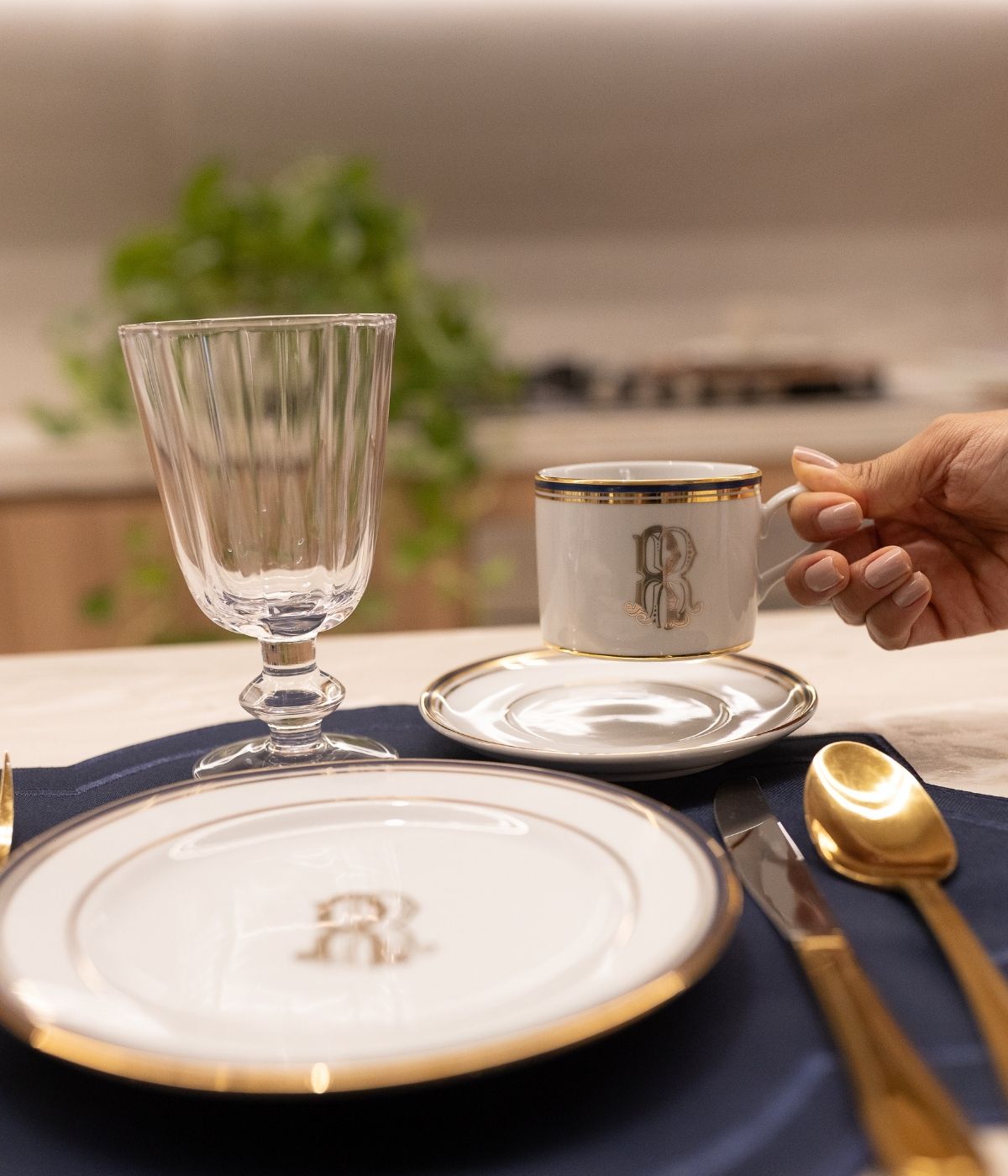 Xícara de Chá com Pires Personalizada Porcelana Cinco Filetes