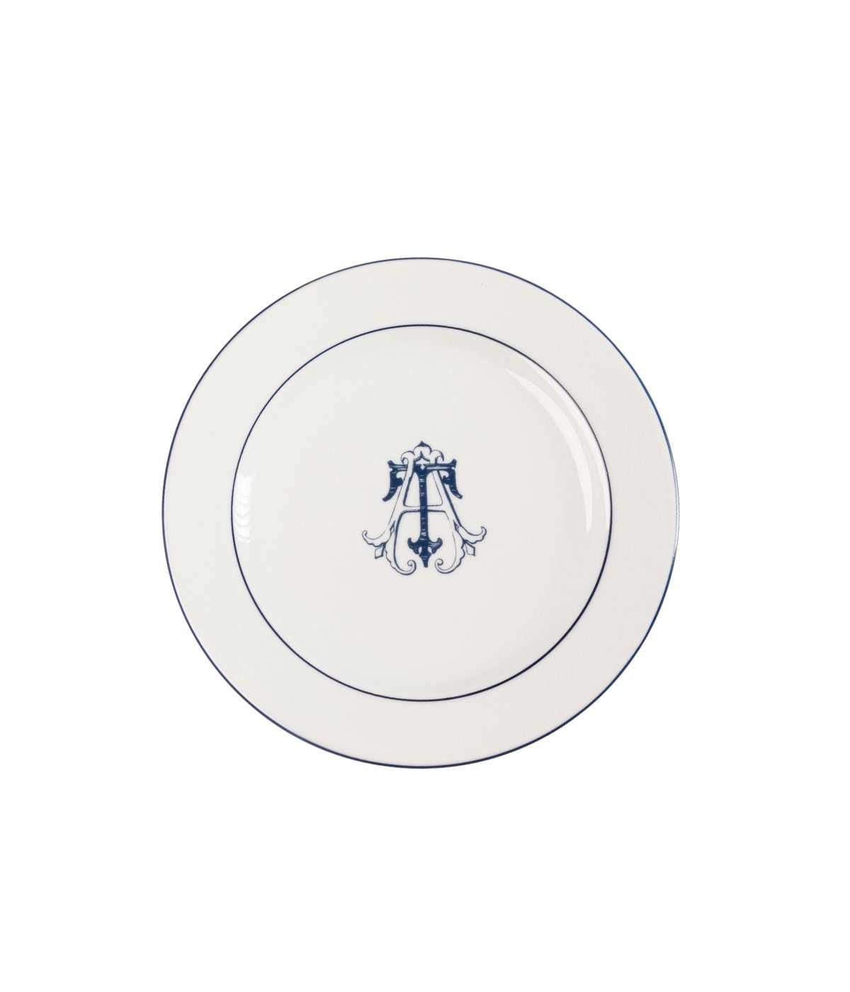 Prato Sobremesa Porcelana Personalizada Monograma Toile de Jouy