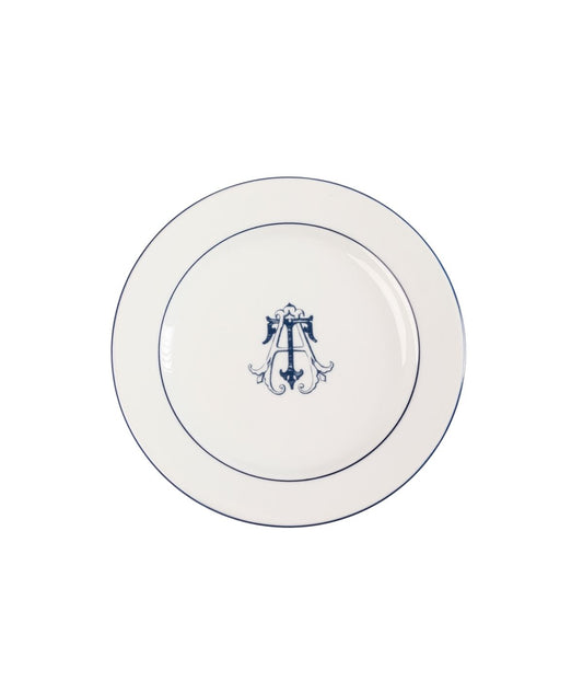 Prato Sobremesa Porcelana Personalizada Monograma Toile de Jouy