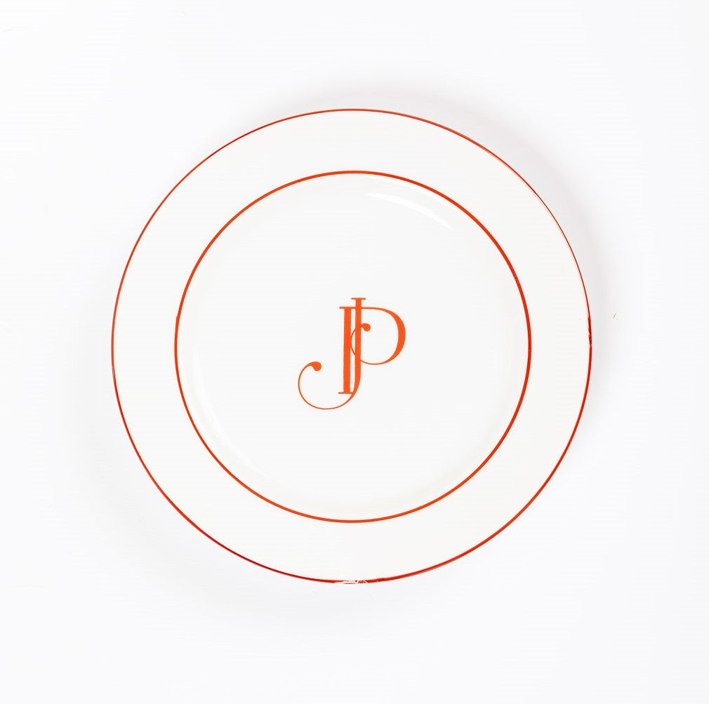 Prato Sobremesa Porcelana Personalizada Monograma Toile de Jouy