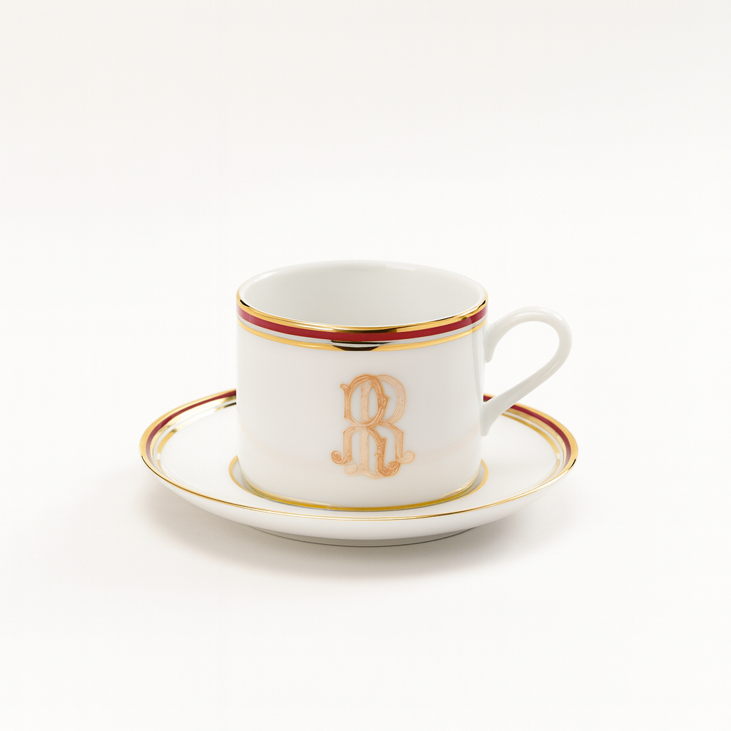 Xícara de Chá com Pires Personalizada Porcelana Cinco Filetes