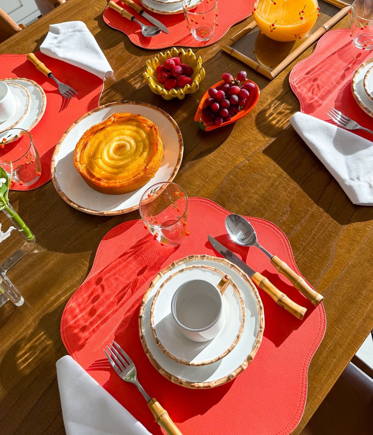 Jogo Americano Couro Nuvem Laranja Dupla Face Bege