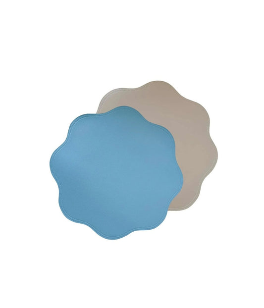 Jogo Americano Couro Nuvem Azul Dupla Face Bege