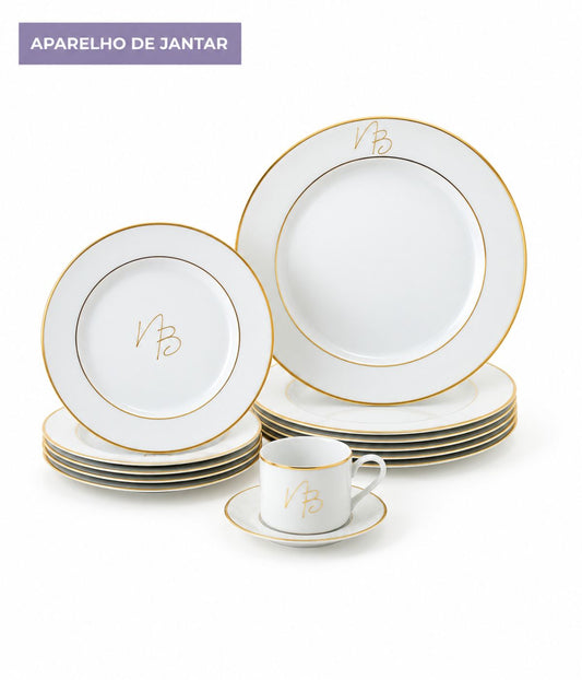 Aparelho de jantar Porcelana Personalizada Monograma em Ouro